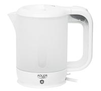 Adler AD 1381 - Bollitore elettrico da 0,5 l, colore: bianco, 600 W, senza BPA, ideale per viaggi, campeggio e ufficio, spegnimento automatico, arresto cottura, indicatore del livello dell'acqua