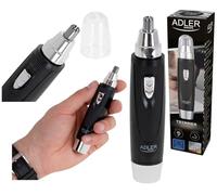 Adler Rasoio di precisione AD 2911 – Tagliapeli naso e orecchie a batteria, testa acciaio inox Nero