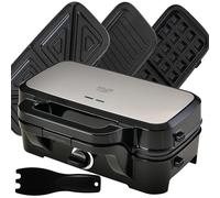ADLER EUROPE Tostapane 3 in 1, tostapane, piastra per waffle, griglia a sandwich con piastre intercambiabili, 1500 W, lavabile in lavastoviglie, spatola inclusa, nero argento