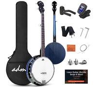 ADM Kit banjo per principianti a 5 corde con testa Remo, banjo a grandezza naturale chiusa in 24 staffe con lezioni gratuite e accessori per principianti per adulti e adolescenti blu
