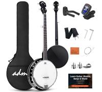 ADM Kit banjo per principianti a 5 corde con testa Remo, banjo a grandezza naturale con 24 staffe con lezioni gratuite e accessori per principianti per adulti e adolescenti, nero