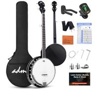 ADM Kit per chitarra banjo a 5 corde con testa per batteria Remo e 5° accordatore a ingranaggio, set banjoe per principianti con 24 staffe, set regalo con lezioni gratuite e accessori per principianti
