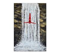 ADM - 'Tuffo nella cascata' - Quadro scultura, dipinto a mano moderno su tela montato su telaio estetico e abbinato a scultura in resina - Grigio - H120 cm