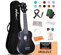 ADM Ukulele per principianti Hawaiian Sapelewood Ukelele Kit per adulti e studenti Starter Professional Ukalelee Pack Bundle con lezioni gratuite Gig Bag Strap Nylon String Tuner (Nero-Sapele, 53,3 cm