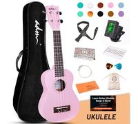 ADM Ukulele per principianti Hawaiian Sapelewood Ukelele Kit per studenti adulti Starter Professional Ukalelee Pack Bundle con lezioni gratuite Gig Bag Strap Nylon String Tuner (Rosa-Sapele, 53 cm)