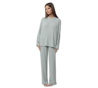 ADMAS Home Pigiama da donna a maniche lunghe a costine, acqua, M