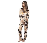 ADMAS Luxury - Pigiama a maniche lunghe aperte in raso di lusso per donna, oro, L