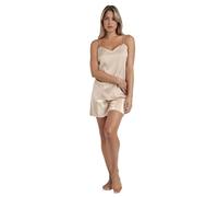ADMAS Pigiama Donna Estivo Raso Oro | Canotta con Spalline Regolabili + Pantaloncini a Righe | Completo Elegante e Leggero in Scatola Regalo (IT, Testo, M, Regular, Regular, Oro)