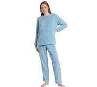 ADMAS Pigiama Donna Invernale in Coral Fleece Art. 63651 Azzurro Polvere Caldo Morbido Manica Lunga Pantaloni Lunghi (IT, Testo, XXL, Regular, Regular, Azzurro Polvere)