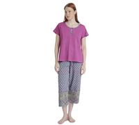 ADMAS Pigiama estivo da donna 100% cotone - Pigiama corto donna - Pantaloni lunghi con vita regolabile stampato, 100% cotone, tessuto morbido al tatto, Viola, L