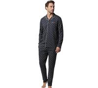 ADMAS Pigiama Uomo Invernale Art. 63770 in Cotone e Viscosa Blu Marino Camicia con Bottoni e Taschino e Pantaloni Lunghi (IT, Testo, XL, Regular, Regular, Blu Marino)
