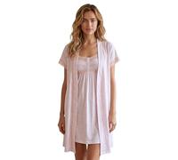 ADMAS Vestaglia Donna Cotone 100% 67343 Vestaglia da Notte Rosa Mezza Manica con Cintura Elegante Leggera e Traspirante Taglie Comode (L)