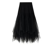 ADMAY Gonna da donna a vita alta, vestito, con gonna plissettata in tulle da donna, gonna lunga, A2-le nero, Taglia unica
