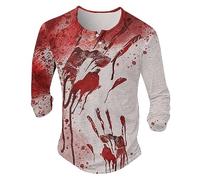 ADMAY Orrore di Halloween Spaventoso 2023 Y2.K T-Shirt da Uomo a Maniche Lunghe con Stampa di Halloween e Bottoni in Giacche Frange (Wine, M)