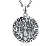 ADMETUS 12 collane con segno zodiacale in argento 925 con ciondolo a forma di segno zodiacale rotondo per uomini con catene Rolo da 2,5 mm, Argento sterling, Nessuna pietra preziosa