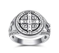 ADMETUS Anello di San Benedetto in argento sterling 925, regalo religioso per uomo, misura anello 16,6 - 23,8, 52(16.6), Argento sterling, Nessuna pietra preziosa