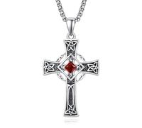 ADMETUS Collana con croce celtica in argento Sterling 925 con pietra portafortuna da uomo, gioiello irlandese da gennaio-dicembre, regalo per uomini, con catena rolò da 2,5 mm, 55,9 cm + 5,1 cm, 35*26