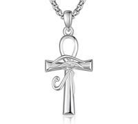 ADMETUS Occhio di Horus Ciondolo Argento 925 Copto Egiziano Ankh Croce Catena Protezione Gioielli Regali egiziani per Uomo con 2.5mm 22"+2" Rolo Catene
