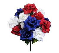 Admired By Nature Artificial Patriotic Flower Bush Cespuglio Raso ven, plastica e Poliestere, 6. Rd/WT/Bl_Rose, 12 unità