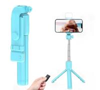 Admissioni 6 in 1 Wireless Bluetooth Selfie Stick, Selfie Stick Tripod with Remote with Light, for Travel, for iPhone, 3 Light Modes (Blue, NO Light Filling)