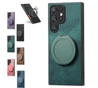 Admitof Magnetic Shockproof Leather Ring Stand Case for Galaxy S25/S24/S23/S22 Series, Full Cover PU Leather Phone Case, Side Anti-Slip Strips (For Galaxy S24 Fe,Green)