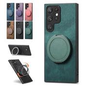 Admitof Magnetic Shockproof Leather Ring Stand Case for Galaxy S25/S24/S23/S22 Series, Full Cover PU Leather Phone Case, Invisible Lens Holder, Side Anti-Slip Strips (Green,for S23 Plus)