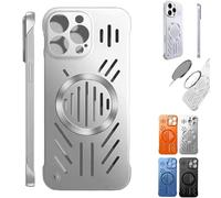 Admitof Ultra-Thin Hollow Heat Dissipation Frameless for iPhone, Hollow Magnetic Breathable Anti-Fall Mobile Phone Case with Raised Camera Protection for iPhone 16/15/14/13/12/11 (Silver,13promax)