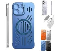 Admitof Ultra-Thin Hollow Heat Dissipation Frameless for iPhone, Hollow Magnetic Breathable Anti-Fall Mobile Phone Case with Raised Camera Protection for iPhone 16/15/14/13/12/11 (Blue,14pro)