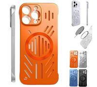 Admitof Ultra-Thin Hollow Heat Dissipation Frameless for iPhone, Hollow Magnetic Breathable Anti-Fall Mobile Phone Case with Raised Camera Protection for iPhone 16/15/14/13/12/11 (Orange,16plus)