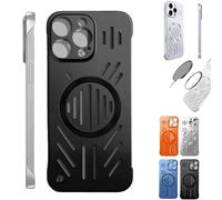 Admitof Ultra-Thin Hollow Heat Dissipation Frameless for iPhone, Hollow Magnetic Breathable Anti-Fall Mobile Phone Case with Raised Camera Protection for iPhone 16/15/14/13/12/11 (Black,16promax)
