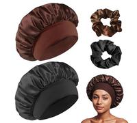 Admygo Berretto in Raso per Capelli da Notte con Elastici e Biglietti per Capelli, Cuffia Seta Capelli Notte, Adatto per Le Donne, Le Ragazze, Protezione per Capelli, Nero + caffè