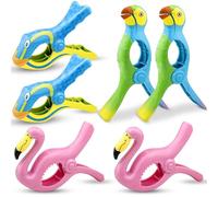 ADNEWX 6 clip per asciugamano da spiaggia, multicolore con fenicottero, pappagallo, pesce, mollette per asciugamani da spiaggia, telo da bagno, ringhiera