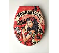 ADOB, Sedile copri WC in Duroplast modello "Rockabilly", rossa, con chiusura rallentata, removibile per pulizia, 59828
