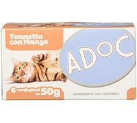 Adoc Naturally Premium, Alimento Umido Complementare per Gatti, Tonnetto con manzo, Lattina 6 x 50 g, in Gelatina, Senza Conservanti e Coloranti