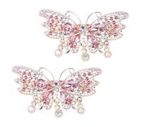 ADOCARN 2 Fermagli per Chioma a Molla da Donna Cristalli Rosa Butterfly, Accessori Eleganti e Leggeri per Chioma Medi e Spessi, per Feste, Balli e Cerimonie