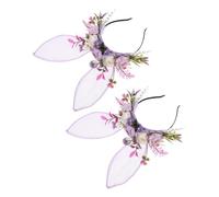 ADOCARN 2pezzi Corona Floreale Da Coniglio Cerceotto Copricapo Carino Per Feste Di Halloween e Natale Fascia Per Capelli Orecchie Da Animale Accessorio Fata Della Foresta