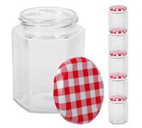 ADOCARN 6 vasetti di marmellata in vetro con coperchio esagonale trasparente ermetico per conserve, contenitori ermetici per marmellate, gelatina, caramelle, candele, artigianato, 250 ml