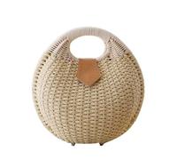 ADOCARN Borsa a Mano in Paglia Beige Design a Conchiglia, Raffinata e Creativa in Rattan e Dacron, Chiusura a Bottone e Ampio Spazio lo Shopping Quotidiano