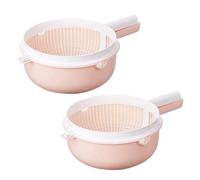 ADOCARN Cestino Scolapiatti Doppio Strato in Plastica Rosa con Manico e Coperchio, 2 Pezzi per Lavare e Conservare Frutta e Verdura in Cucina Riutilizzabile