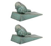 ADOCARN Ferma Porta a Cuneo in Ghisa 2 Pezzi, Uccellino Verde | Stile Vintage Rustico, Blocco a Pavimento per Attività e Faccende, Formato Doppio