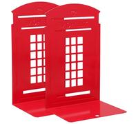 ADOCARN Reggilibri in Ferro Vintage Rosso 2 Pezzi a Forma di Cabina Telefonica, Supporto Stabile e Organizzatore Libri per Ufficio e Scrivania