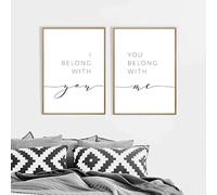 AdoDecor 2 Pezzi, Stampa su tela, Citazioni d'amore minimaliste Quadro su tela, Quadri camera da letto, Stampe di segni I Belong with You Belong with Me Quadri moderni soggiorno(Incorniciato)