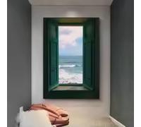 ADOHOME Quadro su tela con finestra nordica al di fuori del paesaggio marino, poster e stampe da parete, decorazione per la casa, 30 x 45 cm, senza cornice