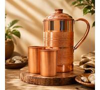 Adoko Brocca d'acqua in puro rame, 2 litri, con 2 bicchieri, brocca in rame per acqua potabile e conservazione con benefici per la salute ayurvedica e finitura liscia