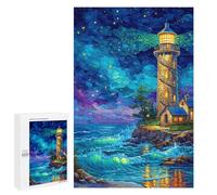 Adolescente 1000 PCS Puzzle Night Lighthouse Coastal Scene Puzzle Per Adulti Vacanza A Casa Passatempo Interazione Genitore-figlio Divertimento in Famiglia E Serata Di Giochi 1000 PCS