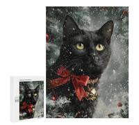 Adolescente 500 PCS Puzzle Christmas Black Cat with Bow Puzzle Per Adulti Vacanza A Casa Passatempo Interazione Genitore-figlio Divertimento in Famiglia E Serata Di Giochi 500 PCS