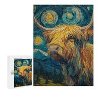 Adolescente 500 PCS Puzzle Starry Night Highland Cow Art Print Puzzle Per Adulti Vacanza A Casa Passatempo Interazione Genitore-figlio Divertimento in Famiglia E Serata Di Giochi 500 PCS