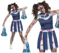 Adolescente Zombie Cheerleader Costume Ragazze Halloween da Scuola + Pompon Poms