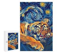 Adolescenti 1000 PCS Puzzle Sleeping Tiger in Starry Night Style Puzzle Per Adulti Giochi Per Famiglie Vacanza A Casa Passatempo Regali Unici Di Compleanno E Natale 1000 PCS