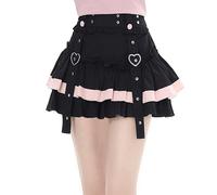 Adolescenti Dolce Lolita Minigonna A Balze Kawaii A Strati Volant Vita Alta Gonna Pieghettata A-Line Gonne Carine, Nero , M
